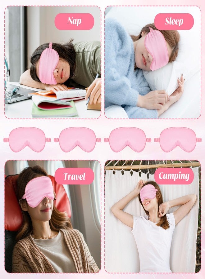 KFHENSOMR Silk Sleep Eye Mask 4 Pack Mulberry Silk Sleep Mask Eye Cover Blindfold with Elastic Strap Cute Satin Soft Eyeshade Masks for Women Night Sleeping Travel Nap (Pink) - Image 4